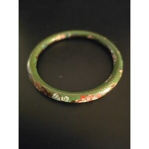 Medium Vtg Natural Stone Inlay Cloisonné Slip On Bangle Bracelet 3" across